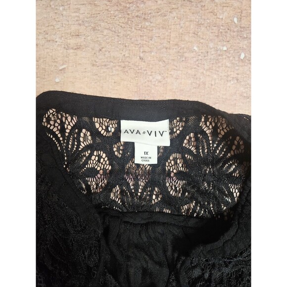 Ava & Viv Boho Tunic Top Black Plus Size 1X Blouse Lace Accents - Picture 2 of 7
